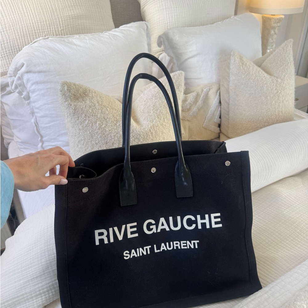 Saint Laurent Black and White Rive Gauche Tote - Picture 6 of 10